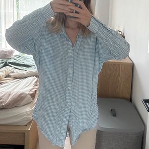 Blue Gingham Long sleeve Irish Linen Shirt